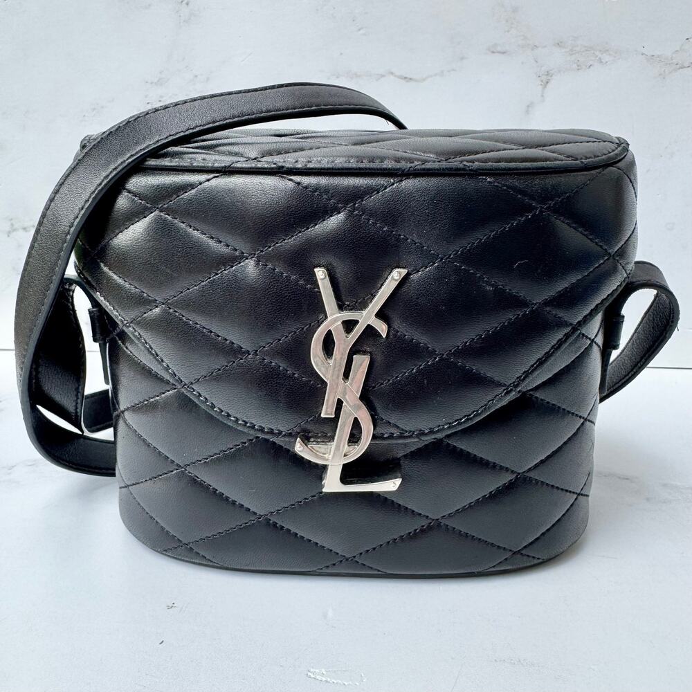 Saint Laurent Lambskin Quilted Monogram June Box Bag Black